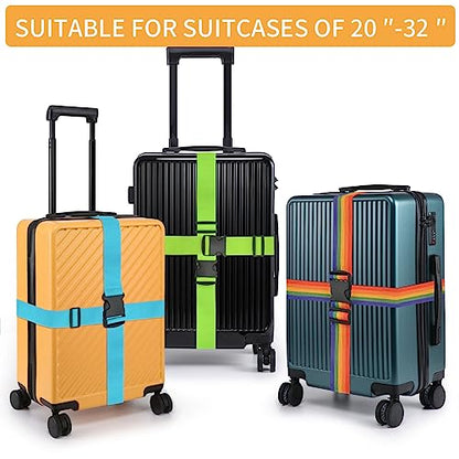 BILIONE Luggage Straps Belts TSA Approved Keep Suitcase Secure While Traveling, 79" Long Add a Bag Premium Accessory for Travel Bag Closure, 2 Pack Rainbow