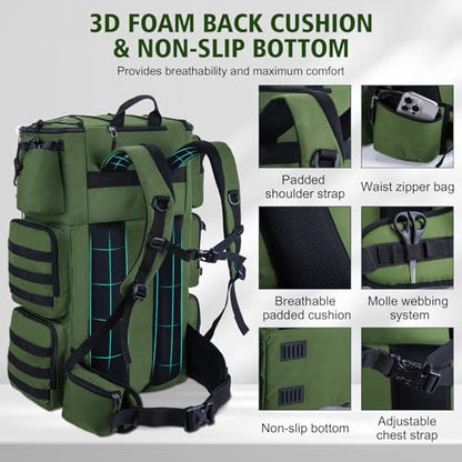 Goture Fishing Backpack with Cooler,72L Large 600D Tackle Backpack with Rod Holders,Dry & Wet Split Compartment,Adjustable Main Compartment,Rain Cover,Insulated Tactical Bag for Travel Camping Hiking - color: A1:Green(Only Bag,Without Tackle Box)
