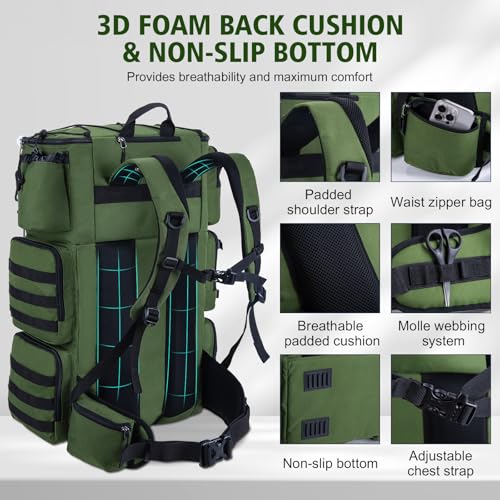 Goture Fishing Backpack with Cooler, 72L 600D Tackle Backpack Included 4 3700 Tackle Boxes, Dry & Wet Split Compartment, Large Fishing Tackle Bag with Rod Holders,Rain Cover for Travel Camping Hiking - color: A2:Green with 4 3700 Tackle Boxes