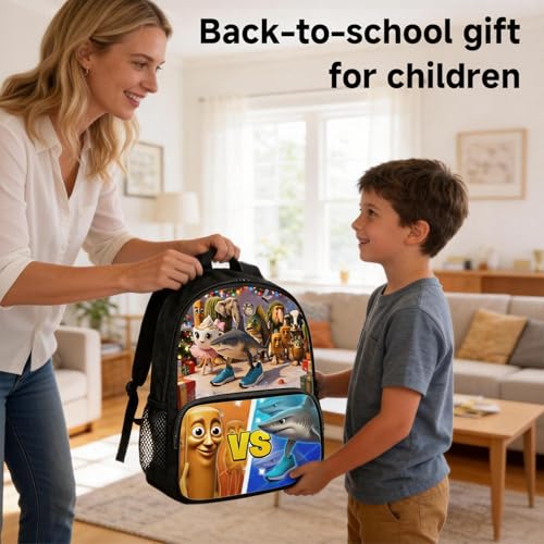 Zhazieon Adjustable Rucksack Lunch Bag Pencil Case Tung Tung Tung Sahur Backpacks 3pcs Set (Black-C3) - color: Black-c3