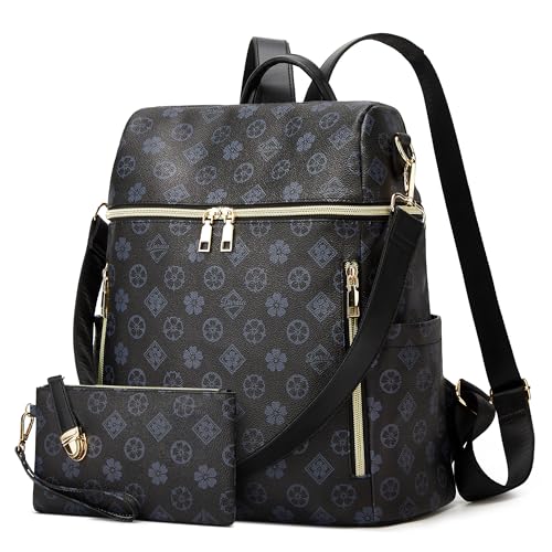 Makes Backpack Purse for Women PU Leather Travel Satchel Handbag Convertible Design Bag with Purse - color: Black Triple Zip