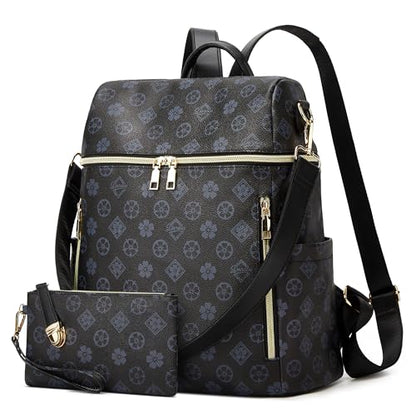 Makes Backpack Purse for Women PU Leather Travel Satchel Handbag Convertible Design Bag with Purse - color: Black Triple Zip