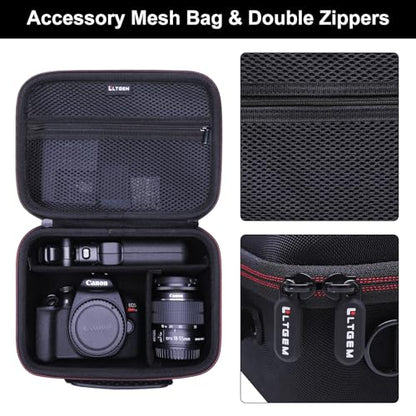 Camera Case Compatible with Canon EOS Rebel T7/R50/R6 Mark II/R100/R50 V/T6/R8/R10/R5 Mark II/RP/R7/5D Mark IV/SL3/R5/T100 DSLR SLR Camera, Len and Tripod with 4 Dividers and Shoulder Strap, Black - color: Black, size: Small