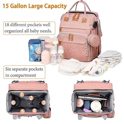 Astro alan Baby Diaper Bags with Changing Station, Waterproof Diaper Bag Backpack for Moms Dads with USB Charging Port, Baby Shower Gifts, Large Capacity diaper backpack, Pink - color: Pink