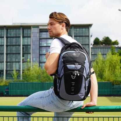 Swissdigital Design Laptop Backpack with USB Charging Port, Travel Backpack Fits 15.6 inches Computer, 31L College School Backpack for Men, Haze Blue/Black | SD803-16 - color: Haze Blue/Black