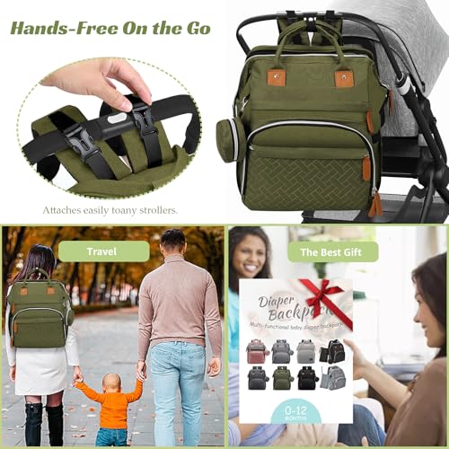 Diaper Bag Backpack for New Parents, Large Capacity Baby Travel Bag with Bottle Holders, Multiple Compartments (Green) - color: Green