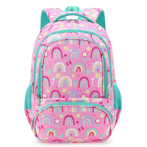 abshoo Kids Backpack For Girls Elementary Kindergarten Bookbag (Rainbow A) | Lightweight,Multi-pocket,Front chest buckle,Reflective strip, Breathable widened strap, School Bags - color: Rainbow a