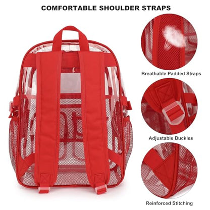 Clear Backpack Heavy Duty Transparent Backpacks Stadium Approved for School Work Sport Travel (Red) - color: Red