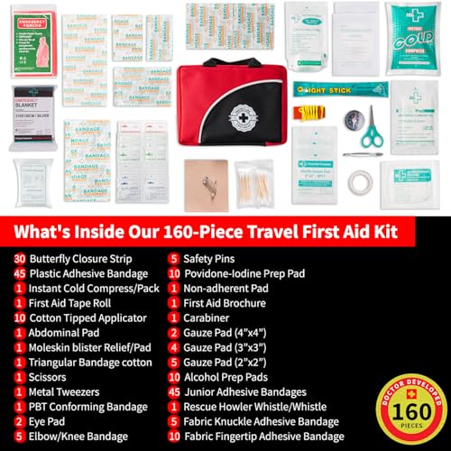 Protect Life Survival First Aid Kit for Home/Business, Camping Survival Kits | Mini Travel First Aid Kit | Camping Equipment | Small Kits for Car | Outdoor Emergency Survivals Pack - 160pcs - size: 160 Pieces Kit