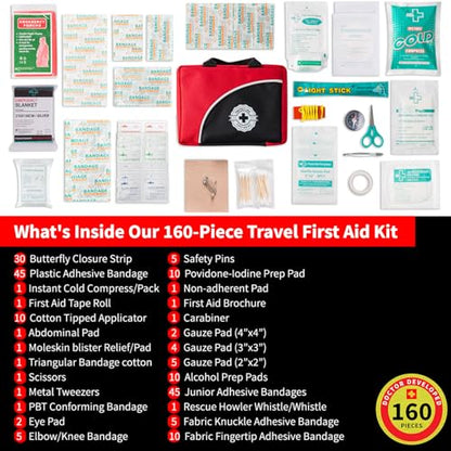 Protect Life Survival First Aid Kit for Home/Business, Camping Survival Kits | Mini Travel First Aid Kit | Camping Equipment | Small Kits for Car | Outdoor Emergency Survivals Pack - 160pcs - size: 160 Pieces Kit