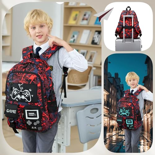 mezhsa Boys School Backpack Kids Bookbag Elementary Middle Durable Waterproof Bags - color: 2red