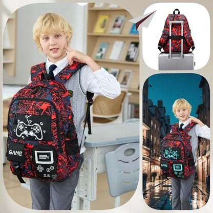 mezhsa Boys School Backpack Kids Bookbag Elementary Middle Durable Waterproof Bags - color: 2red