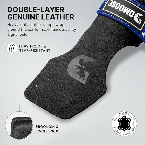 DMoose Fitness Weight Lifting Hooks (Pair) for Deadlifts, Pull Ups, Rows & Shrugs - Anti-Rip Nylon Strap Hand Grips with Thick Wrist Padding - Heavy Duty Wrist Straps for Weightlifting & Gym Workouts - color: American Lifting Grip