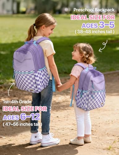 VASCHY School Backpack, Lightweight Classic Cute Aesthetic Bookbag Daypack for Teen Girls Traveling/Gym/Middle School Black Lavender Plaid - color: Lavender Plaid-l, size: Large-17in