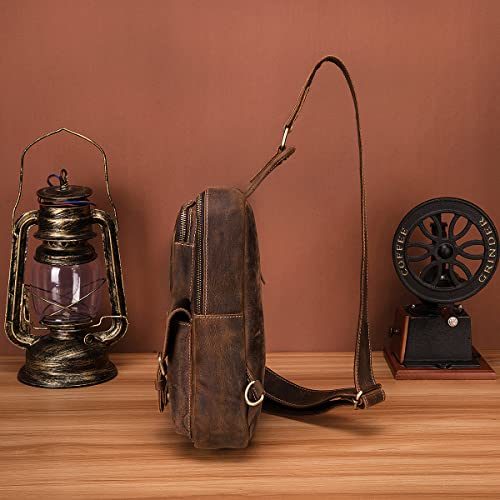Le'aokuu Outdoor Casual Travel Hiking Crossbody Chest Sling Bag Rig One Shoulder Strap Bag Backpack 1315 - color: A Brown