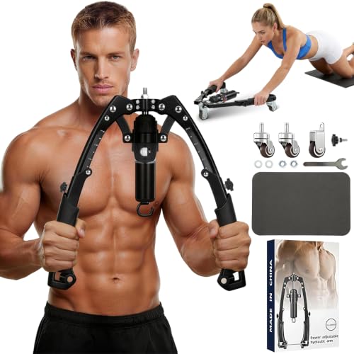 Twister Arm Trainer, 3-in-1 Adjustable Hydraulic Power Chest Workout Equipment (22-440 lbs) with Ab Roller and Resistance Band Hooks, Men and Women Home Gym Equipment for Full-Body Strength Training