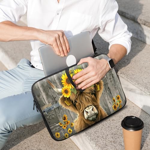 14 15 15.4 15.6 inch Laptop Handle Bag Computer Bag, Pouch Holder Notebook Sleeve Cover Soft Case Compatible for Dell,Lenovo,Toshiba HP, Asus Notebook-Highland Cow Sunflower Board - color: Highland Cow Sunflower Board
