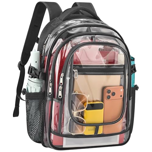 Clear Backpack Heavy Duty Transparent Backpack for School Large Net Bookbag - color: Charcoal
