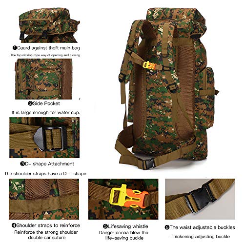70l Hiking Backpack for Men Waterproof Military Camping Rucksack Travel Daypack - color: Junglecamouflage