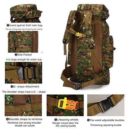70l Hiking Backpack for Men Waterproof Military Camping Rucksack Travel Daypack - color: Junglecamouflage