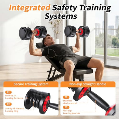 Adjustable Dumbbell Set of 2, 50LBS/100LBS Weights Dumbbell Set with Storage Box, 25lbs/50lbs Pair Adjustable Weights with Anti-slip Silicone Grip, 5-in-1/10-in-1 Quick-Lock Hand Weight Set For Home Gym Suit both Men and Women - color: 50LBS Pair(Total 10