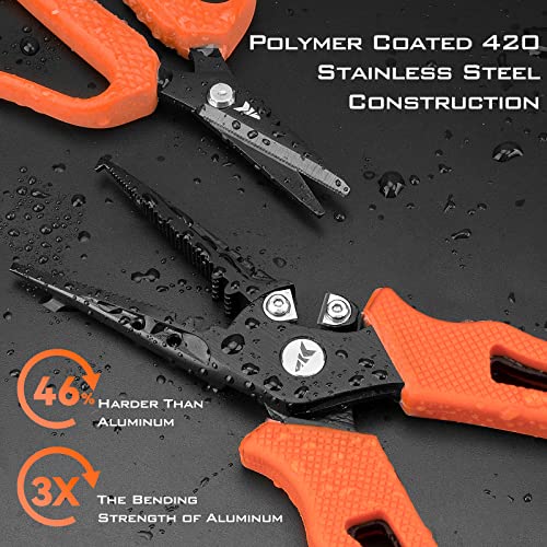 KastKing Cutthroat 7.5-inch Braid Scissors and Pliers Set - Saltwater Resistant Fishing Gear, Line Cutter, Hook Remover, Fishing Tool Set, Gift for Men - style: A: Split Ring Plier and Scissor - Orange