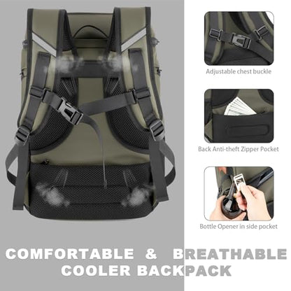 BAGPARKK Insulated Cooler Backpack,33/45 Cans Multifunctional Double Deck Leakproof Cooler Bag with Sternum Strap,Large Capacity Lightweight Travel Camping Beach Backpack - color: Green, size: 45Can