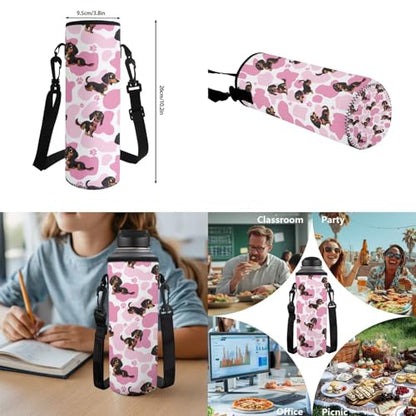 Pink Dachshund Backpack for Girls Kids School Backpacks with Lunch Box Water Bottle Pouch and Pencil Case 4 Pieces Preschool Backpack Girls Bookbag Ages 8-10 Large Capacity School Bags - color: Pink Dachshund