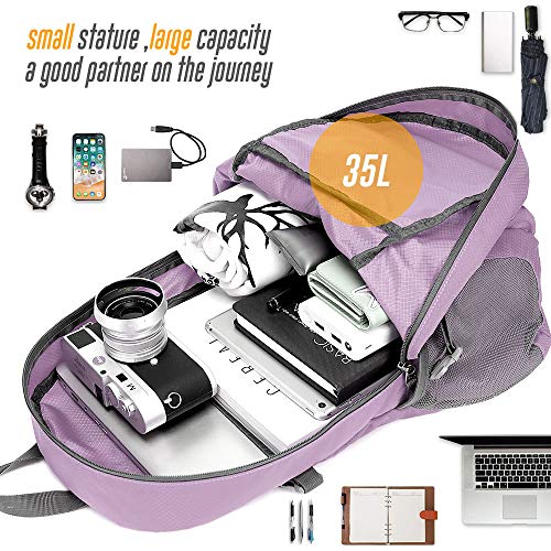 35L Lightweight Packable Backpack Waterproof Durable Hiking Travel Backpack Daypack - color: Pink