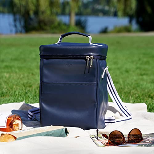 Twine Insulated Wine Tote with Adjustable Shoulder Straps and Front Pocket-Waterproof, Cooler Backpack Perfect for Picnic, Camping, Beach Trip, Hiking, Outdoor Party, Road Trips, Set of 1, Blue - style: Twine