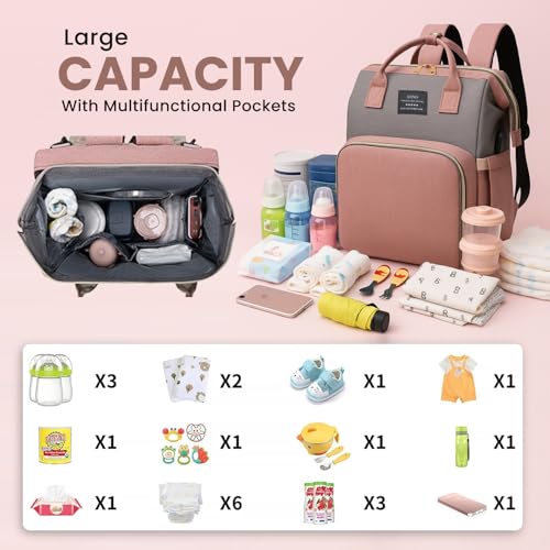 Multifunctional Baby Diaper Bag Backpack with Changing Station Baby Bag for Moms, Dads, Shower Gifts for Newborn Essentials - color: Diaper Bag Pink