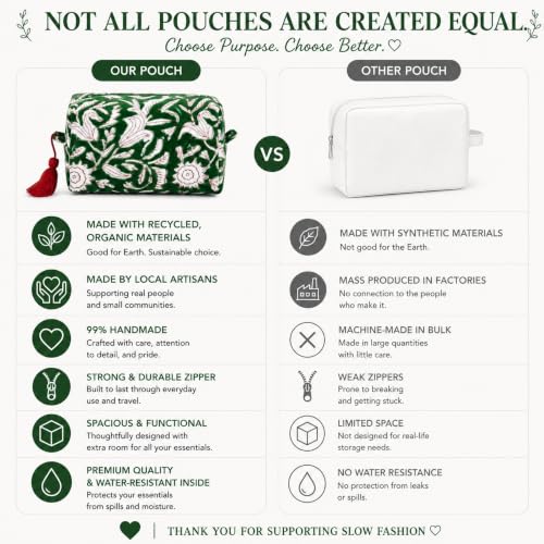 Huar Travel Makeup Bag - Large Capacity Cosmetic Bags for Women - color: Green Lotus