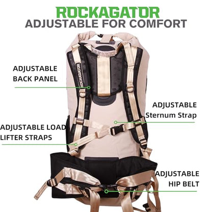 Rockagator Kanarra 90L Waterproof Backpack for Camping, Hiking, Mountaineering, Backpacking, Hunting, Fishing, Canoeing, Outdoor Activities, The Wet Outdoors - Large Capacity, Roll Top Closure, Tan