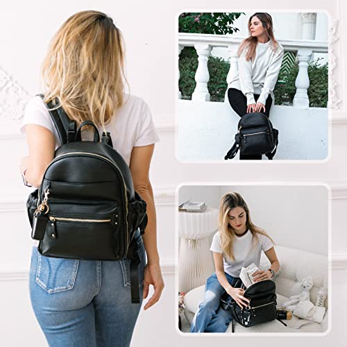 miss fong Small Diaper Bag Mini Diaper Bag Backpack Mini Backpack with 11 Pockets Baby Diaper Bag with Hand Sanitizer Holder, 2 Insulated Pockets-BALCK - color: Black