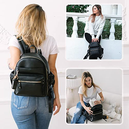 miss fong Small Diaper Bag Mini Diaper Bag Backpack Mini Backpack with 11 Pockets Baby Diaper Bag with Hand Sanitizer Holder, 2 Insulated Pockets-BALCK - color: Black