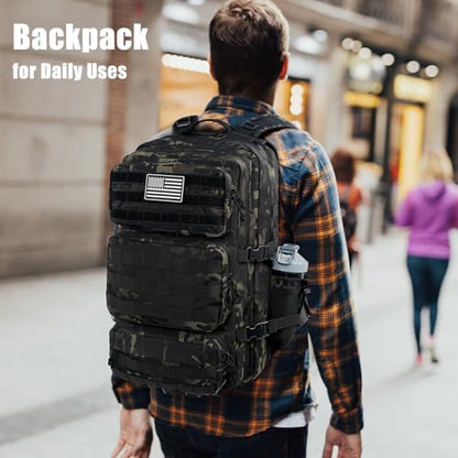 Military Tactical Backpack 25L Day Backpack for Men Molle Army 3 Days Assault Pack Bug Out Bag Water Resistant and Heavy Duty Hiking Treeking Rucksack - Black Camo - color: Black Camo, size: 25L