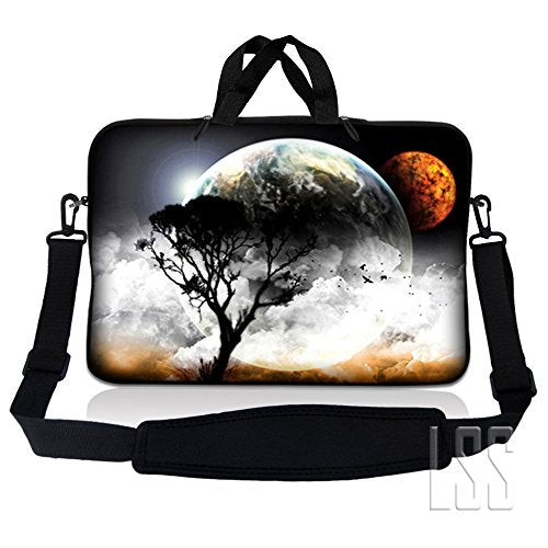 LSS 15-15.6" Laptop Sleeve Bag with Matching Laptop Skin Sticker & Mouse Pad Combo | Carrying Case for 14" 15" 15.6" - Planet Mars Earth and Moon Eclipse - color: Planet Mars Earth and Moon Eclipse, size: 15 inch