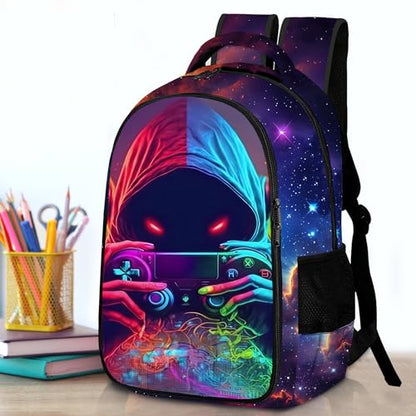 Boys Backpack with Lunch Box and Pencil Case, 3Pcs Gamer Backpack for Boys Teens, 17 Inch Large Capacity - color: GAME-LZWJ-6