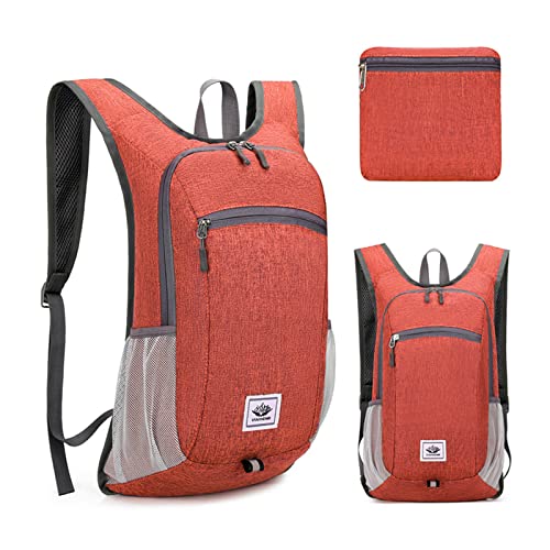 DOJUNS Hiking Backpack 15L Small Travel Backpack Lightweight Foldable Daypack Packable Camping Backpacks for Women Men (Orange) - color: Orange