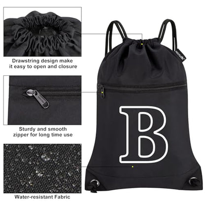 HOLYLUCK Drawstring Bags Initial Backpack Sackpack Cinch Bags for Sports, Gym, Travel, Beach(Black-B) - color: Black-b