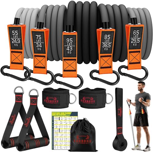 Resistance Bands with Handles, 175lb Exercise Bands for Working Out, Fitness Bands, Workout Bands with Door Anchor and Ankle Straps, Physical Therapy, Yoga, Strength Training Home Gym Equipment - style: 375LBS