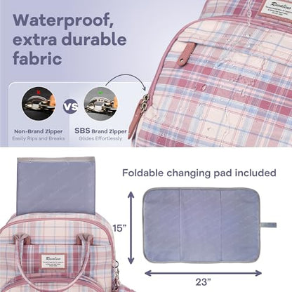 RUVALINO Diaper Bag Backpack, Multifunction Travel Pack Maternity Baby Changing Bags, Large Capacity, Waterproof, Pink Plaid - color: Pink Plaid
