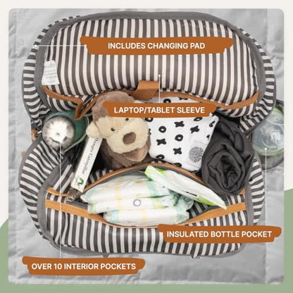 Parker Baby Diaper Backpack - Large Diaper Bag with Insulated Pockets, Stroller Straps and Changing Pad -"Birch Bag" - Cream - color: Cream