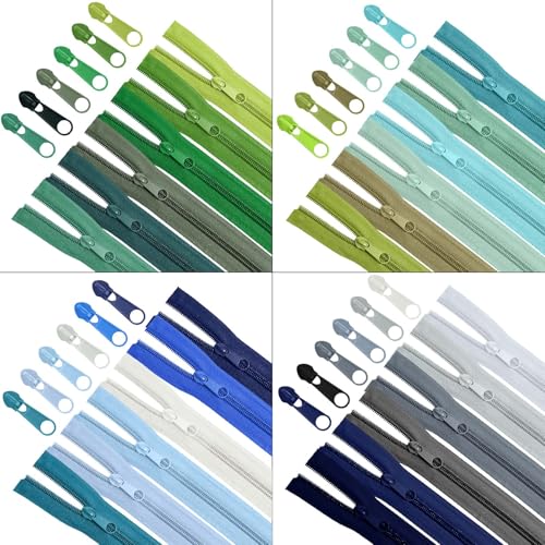 Syhood 24 Colors Zipper Repair Kit, #5 Nylon Coil Sewing Zippers Sewing Supplies Zipper Tape Zippers by The Yard with 96 Pcs Zip Pulls Sliders Purse Hardware for Bags Making(24yard,Gradient) - color: Gradient