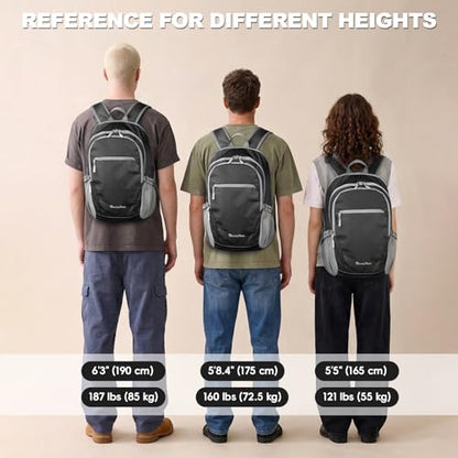 Seektop Lightweight Packable Hiking Backpack Water Resistant Expandable 20L-28L for Women Men, RFID Day Pack for Travel - color: Black