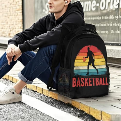 School Backpack Travel Bag for Women & Men - Basketball Lightweight Boys Girls Bookbag Daypack Fits 15.6 Inch Laptop for College Students, Middle High School, Teens