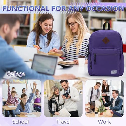 VX VONXURY Backpack for Men Women, Lightweight Kids School Bag, Classic Basic Laptop Bookbag for College Work Travel Hiking - color: Purple