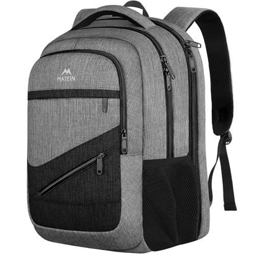 MATEIN Extra Large Laptop Backpack 18.4 Inch, Airplane Approved Travel Backpack with Luggage Strap and Anti Theft Pocket, 50 L College Computer Carry On, Gifts for Business Work Men, Grey Black - color: Grey Black, size: 18.4 Inch