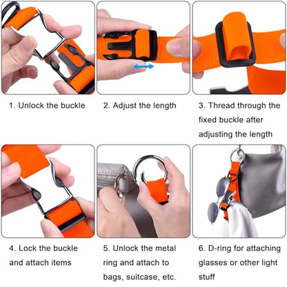 Wisdompro Jacket Gripper Strap, Add a Bag Luggage Straps Baggage Suitcase Belts Travel Accessories with Hook and D-Ring - Make Your Hands Free, Easy to Carry Your Extra Bags - Orange - color: Orange