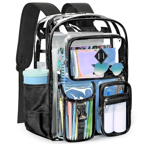 ZORFIN 17 Inch Clear Backpack, Large Transparent Bookbag with Reinforced Straps for School College Work - color: Black, size: Large